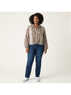 Intempo Shirt Women 2XL Gray Animal Print Button Up Collared Long Sleeve Casual